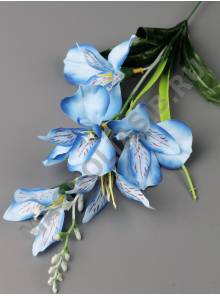 Ветка с лизиантусами 5цв. с травкой 52см (бел крас гол б-роз фиол)