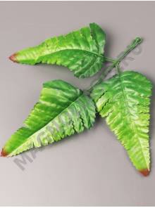 Лист папоротника тройной шелк с темными кончиками 17см