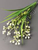 Ветка соцветий шариков с травкой, пласт 35см (бел жел)