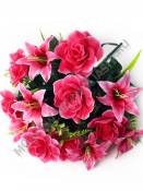 Букет роз с лилией 13гр 44см (крас роз сир крем бел)